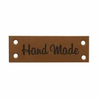 Кожаная бирка пришивная 'Hand Made' 1,4*4 см, (коричневый), 4 шт (упак)