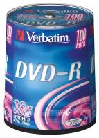 Носители информации DVD-R, 16x, Verbatim Azo Matt Silver, Cake/100, 43549