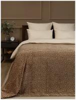 Плед TexRepublic Absolute 180х200 см, 2 спальный, велсофт, покрывало на диван, теплый, мягкий, коричневый, геометрический рисунок