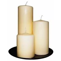 Набор свечей столбиков с подсвечником, слоновая кость, 18.3 см (3 шт, Омский Свечной 6103-свеча