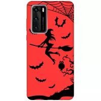 Силиконовая чехол-накладка Silky Touch для Huawei P40 с принтом "Witch on a Broomstick" красная