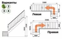 Лестница К-002м/1 П c подступенками сосна (6 уп)