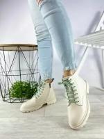 Ботинки женские LONZA footwear демисезонные бежевые на шнуровке и молнии молочные 39 размер