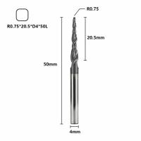 Фреза спиральная двухзаходная конусная сферическая XCAN 0,75х20,5х4х50 мм, покрытие TiALN