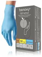 Перчатки BENOVY Nitrile Chlorinated, нитриловые, голубые M 50 пар. 3 гр