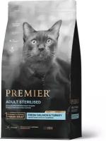 Корм сухой для кошек Premier Cat Salmon&Turkey STERILISED Свежее филе лосося с индейкой 2 кг