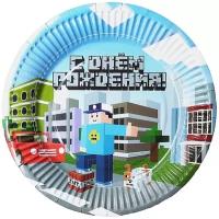 Тарелки бумажные одноразовые Riota Майнкрафт/Minecraft, С Днем рождения, 18 см, 6 шт