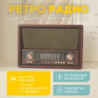 Ретро радиоприемник БЗРП РП-340 с встроенным аккумулятором / Bluetooth 5.0 / УКВ, СВ, КВ1-2 / FM / воспроизведение с USB, microSD, AUX