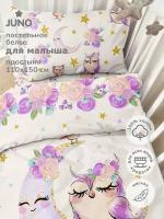 Детское постельное белье в кроватку для новорожденного Juno, поплин хлопок, 1 наволочка 40х60, Owls Совушки, комплект для малышей, девочки