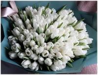 Букет Тюльпаны белые 101 шт, красивый букет цветов, шикарный, премиум букет