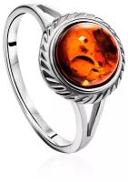 Amberholl Нежное кольцо «Ампир» из серебра с коньячным янтарём
