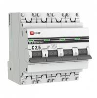 Автоматический выключатель 4P 2,5А (C) 4,5kA ВА 47-63 EKF mcb4763-4-2,5C-pro