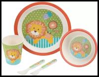 Набор детской бамбуковой посуды «Лёвушка», тарелка, миска, стакан, приборы, 5 предметов