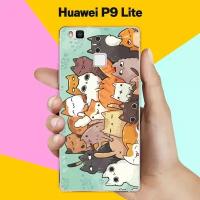 Силиконовый чехол на Huawei P9 Lite Много котов / для Хуавей П9 Лайт