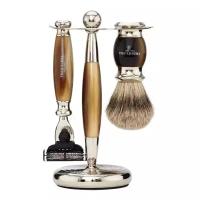 Truefitt & Hill Набор Edwardian Faux Horn: Badger Brush Mach III Razor Stand (кисть для бритья + станок Mach III + подставка) рог