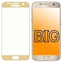 Защитное стекло для Samsung Galaxy S7 с золотой рамкой / Стекло на Самсунг Галакси С7 (в комплекте 2 стекла)