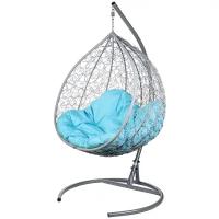 Двойное подвесное кресло "Gemini" promo gray голубая подушка