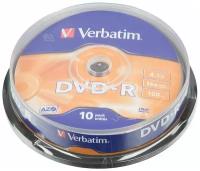 Оптический диск DVD-R VERBATIM 4.7Гб 16x, 10шт., cake box [43523]