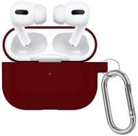 Чехол силиконовый для AirPods 3 (11), бордовый, с карабином