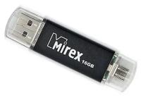 Флешка Mirex SMART BLACK, 16 Гб, USB2.0, USB/microUSB, чт до 25 Мб/с, зап до 15 Мб/с, черная