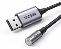 Адаптер UGREEN CM477 (30757) USB 2.0 to 3.5mm Audio Adapter Aluminum Alloy. Длина: 25 см. Цвет: темно-серый