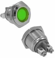 2шт. лампа индикаторная GQ16F-G, 12.24в, зеленый, IP65, металл, светодиодная LED, М16