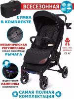 Коляска прогулочная Dearest 819 PLUS модель 2023, с механической спинкой, большим капюшоном, накидкой для ног, полная комплектация, черная рама (черный)