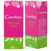 Прокладки Carefree ежедневные женские Кефри Cotton Aloe гигиенические воздухопроницаемые прокладки 2 упаковки по 20 шт