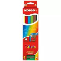 Карандаши цветные Kores Jumbo 6 цветов трехгранные с точилкой