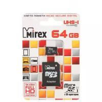 Карта памяти 64Gb - Mirex - Micro Secure Digital HC Class 10 UHS-I 13613-AD10SD64 с переходником под SD (Оригинальная