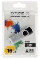 Флешка Exployd 530, 16 Гб, USB2.0, чт до 15 Мб/с, зап до 8 Мб/с, чёрная