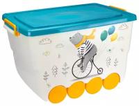 Ящик для хранения игрушек Идея Окто на колесиках, с закругленными углами, полипропилен белого цвета с рисунком 395×575×350мм, 50л / органайзер для