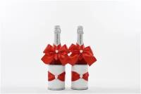 Свадебный набор для украшения бутылок шампанского "Дуэт" красного цвета / Украшение для бутылок на свадьбу