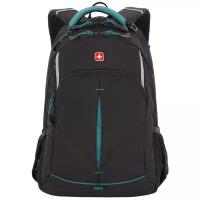 Рюкзак SWISSGEAR, черный/бирюзовый, фьюжн/2 мм рипстоп, 32x15x46 см, 22 л