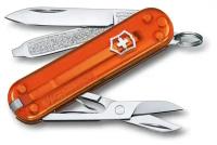 Нож-брелок Victorinox Classic SD Colors Fire Opal, 58 мм, 7 функций, полупрозрачный оранжевый