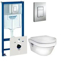 унитазы подвесные Gustavsberg Комплект Инсталляция Grohe Rapid SL 4 в 1 с кнопкой хром + Унитаз Gustavsberg Hygienic Flush безободковый