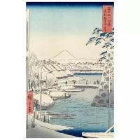 Репродукция на холсте Берег реки в Сикуйа (1858) (Riverbank at Sukiya in Edo (Tōto Sukiya-gashi), from the series Thirty-six Views of Mount Fuji (Fuji sanjūrokkei)) Утагава Хиросигэ 30см. x 46см