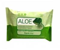 Влажные салфетки FarmStay, Aloe Moisture Soothing Cleansing Tissue, для лица, очищающие, с экстрактом алоэ, 30 шт