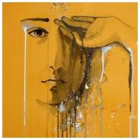 Постер на холсте Портрет девушки на желтом фоне 50см. x 50см