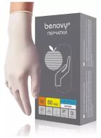 BENOVY, Перчатки нитриловые, неопудренные, текстурированные, белые, 50 пар