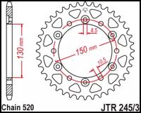 Звезда задняя (ведомая),(сталь) JT 245/3.47