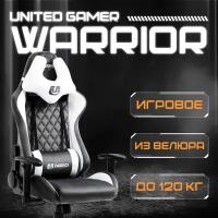 кресло компьютерное UNITED GAMER WARRIOR, серый/белый велюр