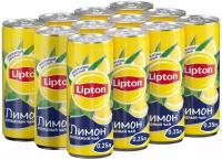 Чай Lipton холодный черный Лимон, банка, 0.25 л, 12 шт