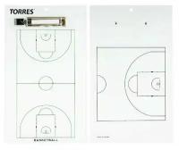 Тактическая доска для баскетбола TORRES, TR1003B, маркерная, с зажимом, в комплекте маркер, белый