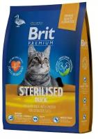 Brit Premium Cat Sterilised для стерилизованных кошек и кастрированных котов Утка, 2 кг