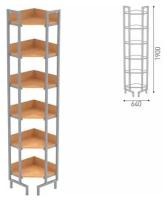 Стеллаж на металлокаркасе угловой 1900х450х450 мм, серый каркас, 6 полок ЛДСП бук