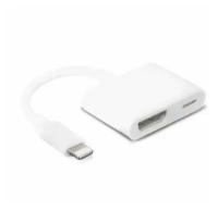 Кабель-переходник (адаптер) Lightning 8-pin(M)-HDMI(19F)/Lightning 8-pin(F), белый KS-is (KS-381)