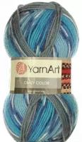 Пряжа YarnArt Crazy Color (ЯрнАрт Крейзи Колор) Нитки для вязания, 100г, 260м, 75% акрил 25% шерсть, 134 бело-серо-сине-голубой-индиго, 2шт