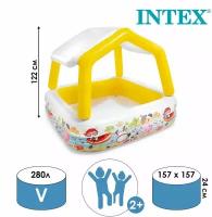 Бассейн надувной детский Домик, 157 х 157 х 122 см, с навесом, 57470NP INTEX