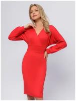 Платье трикотажное красного цвета с длинными рукавами и глубоким вырезом, 1001dress, размер 42, 0102781RD08